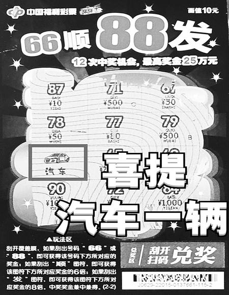 兰州彩民喜提福彩刮刮乐66顺88发汽车大奖